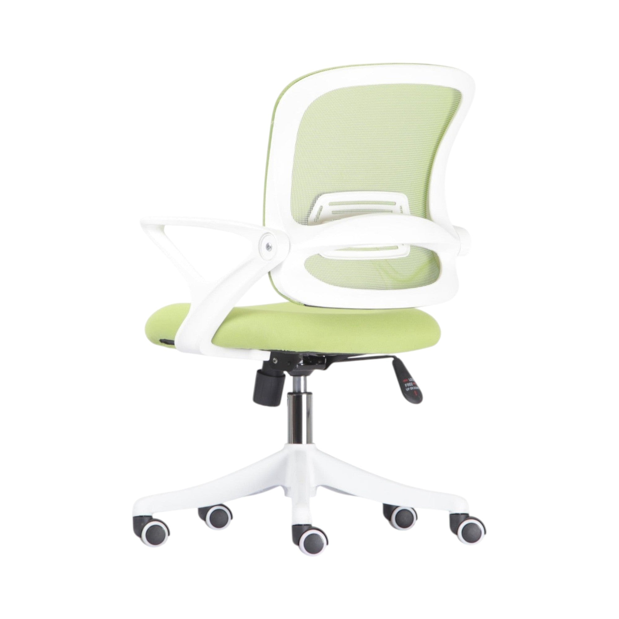 Xiaoyaozuo office chair in lime green mesh and padded seat, with white frame, adjustable height, and casters.