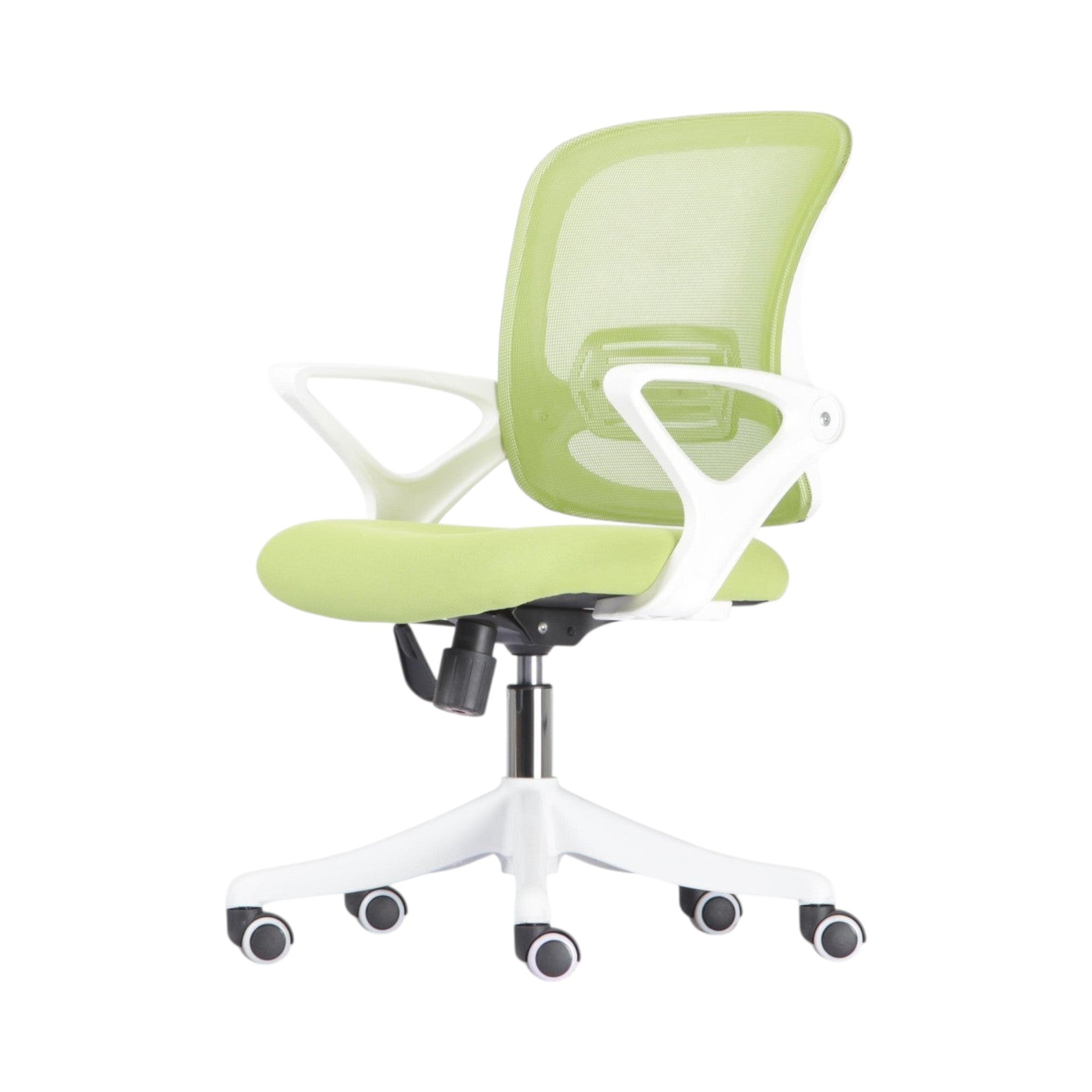 Xiaoyaozuo office chair in lime green mesh and padded seat, with white accents, adjustable height, and casters.