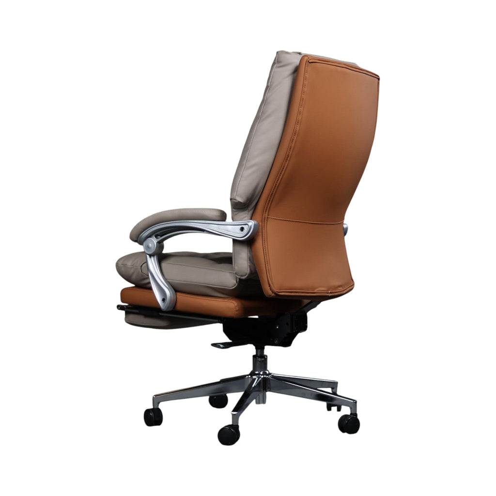 Xiaoyaozuo office chair executive ergonomic chair in beige and brown faux leather with footrest and metal base