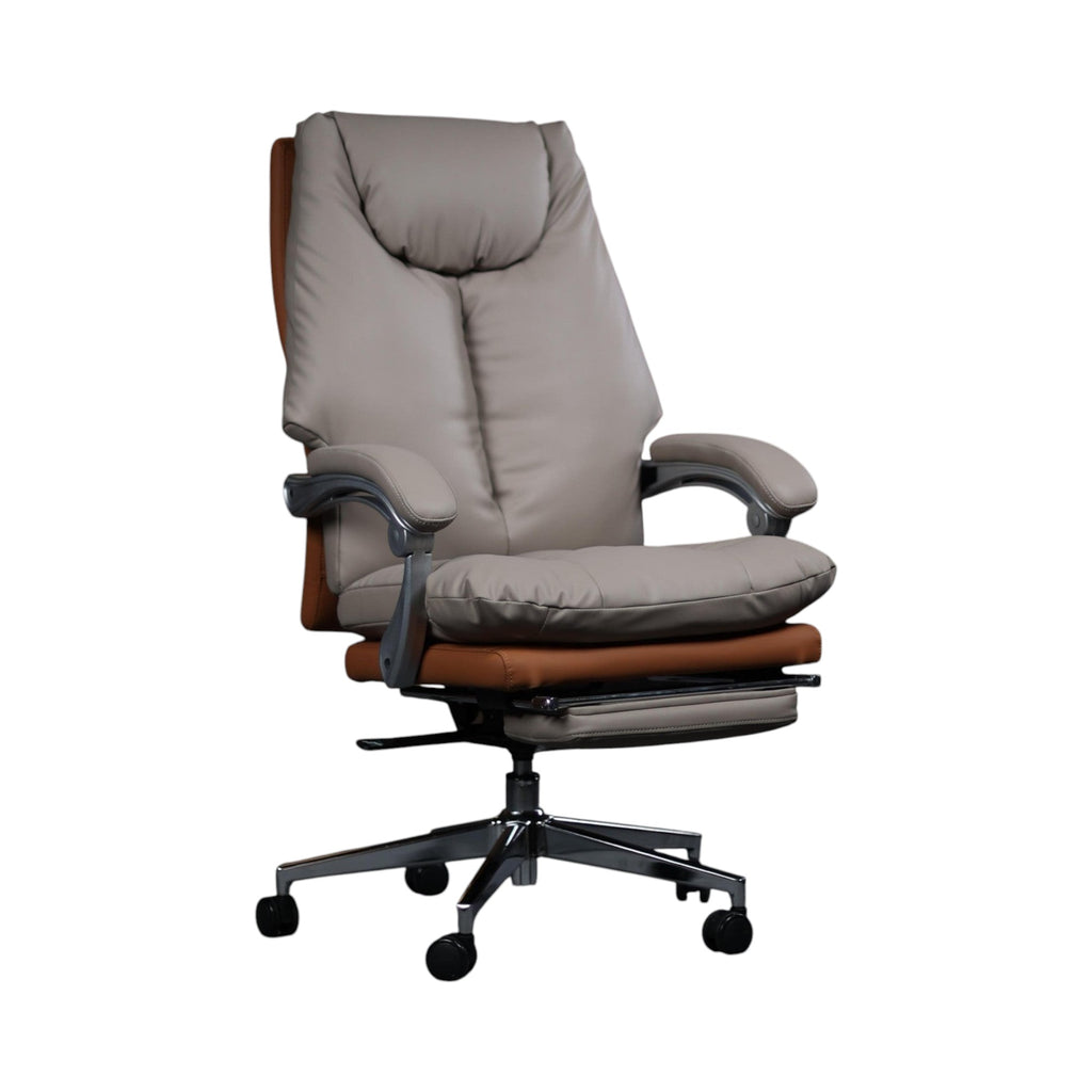 Xiaoyaozuo office chair executive ergonomic chair in beige and brown faux leather with footrest and casters