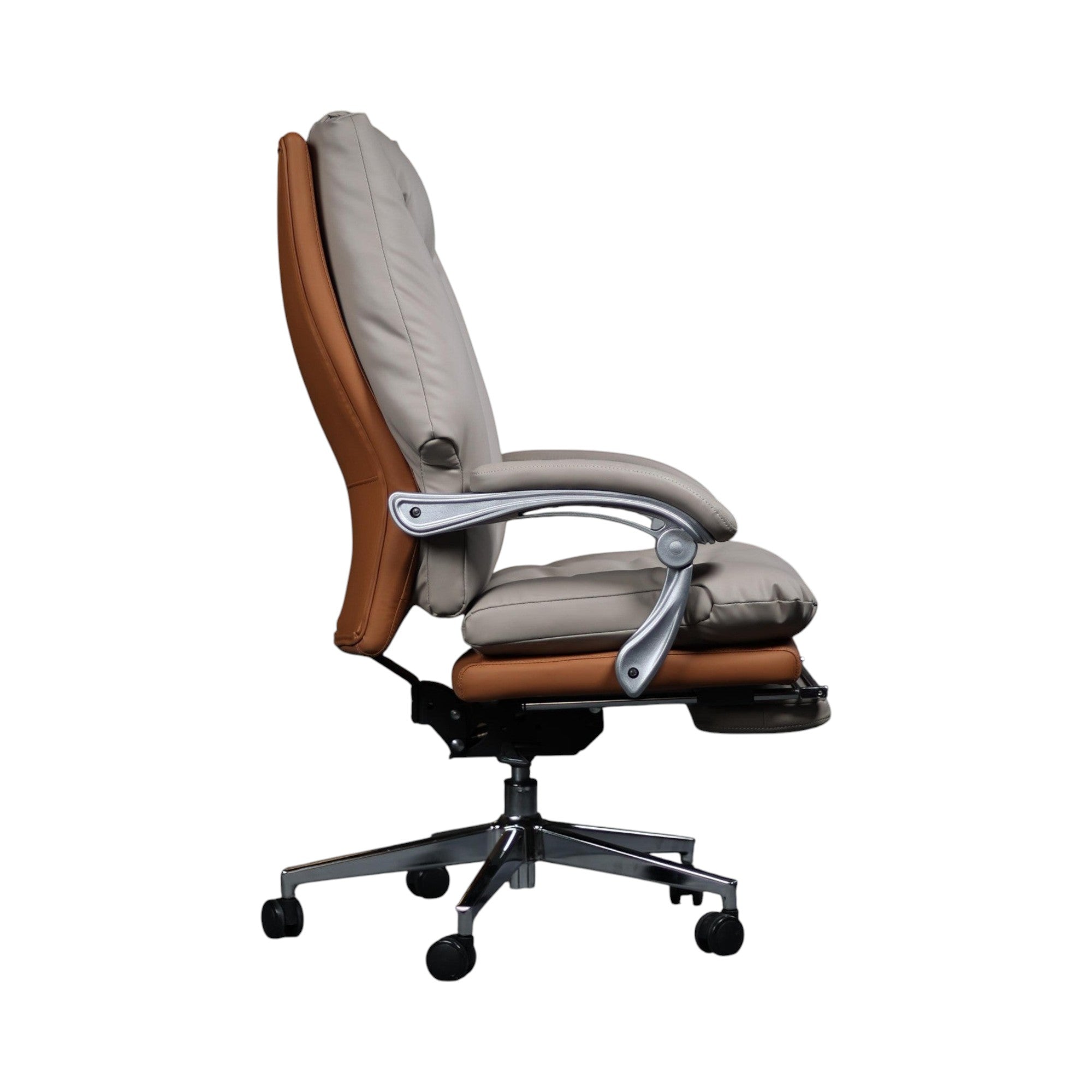 Xiaoyaozuo office chair executive ergonomic chair in beige and brown faux leather with footrest and casters