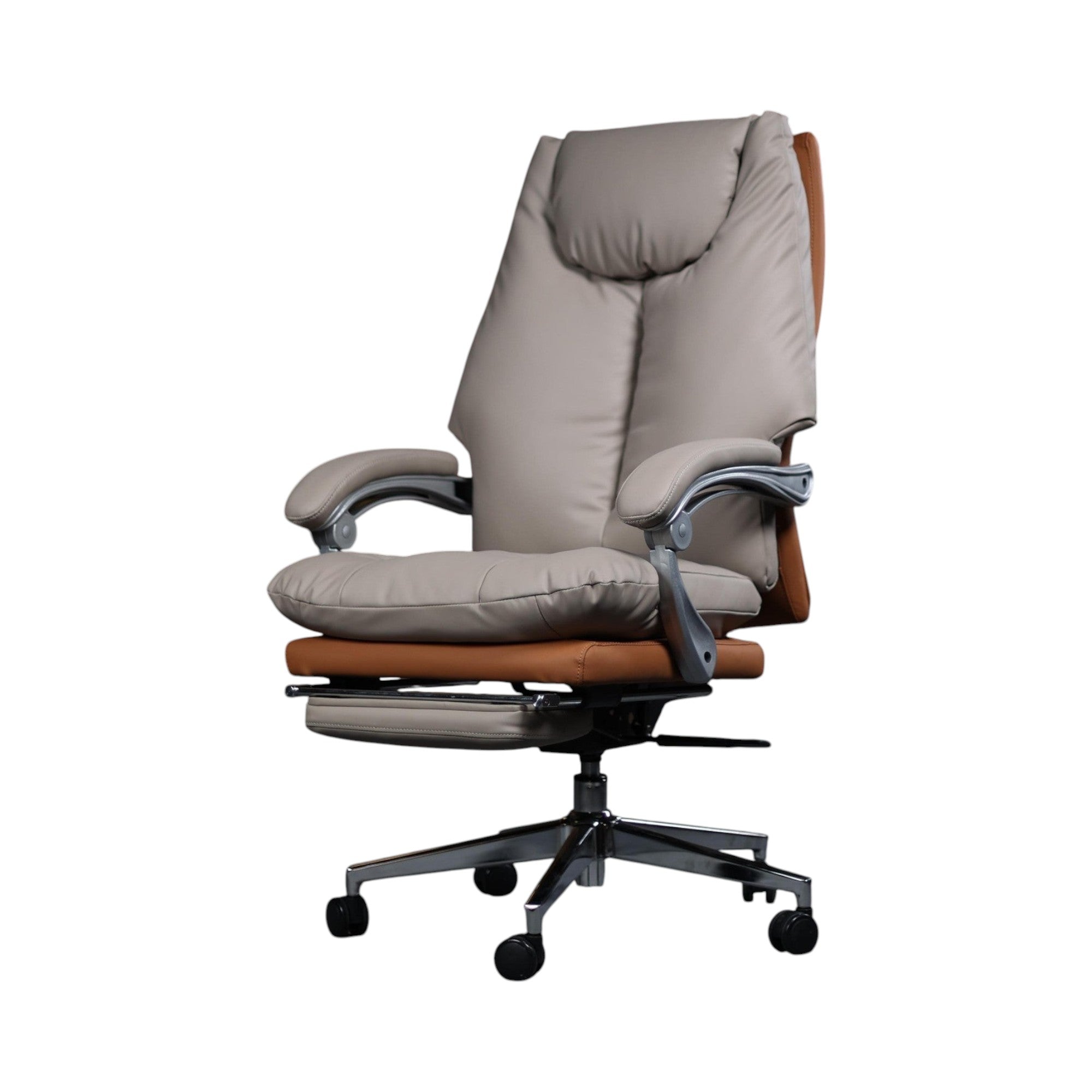Xiaoyaozuo office chair executive ergonomic chair in beige and brown faux leather with footrest and casters