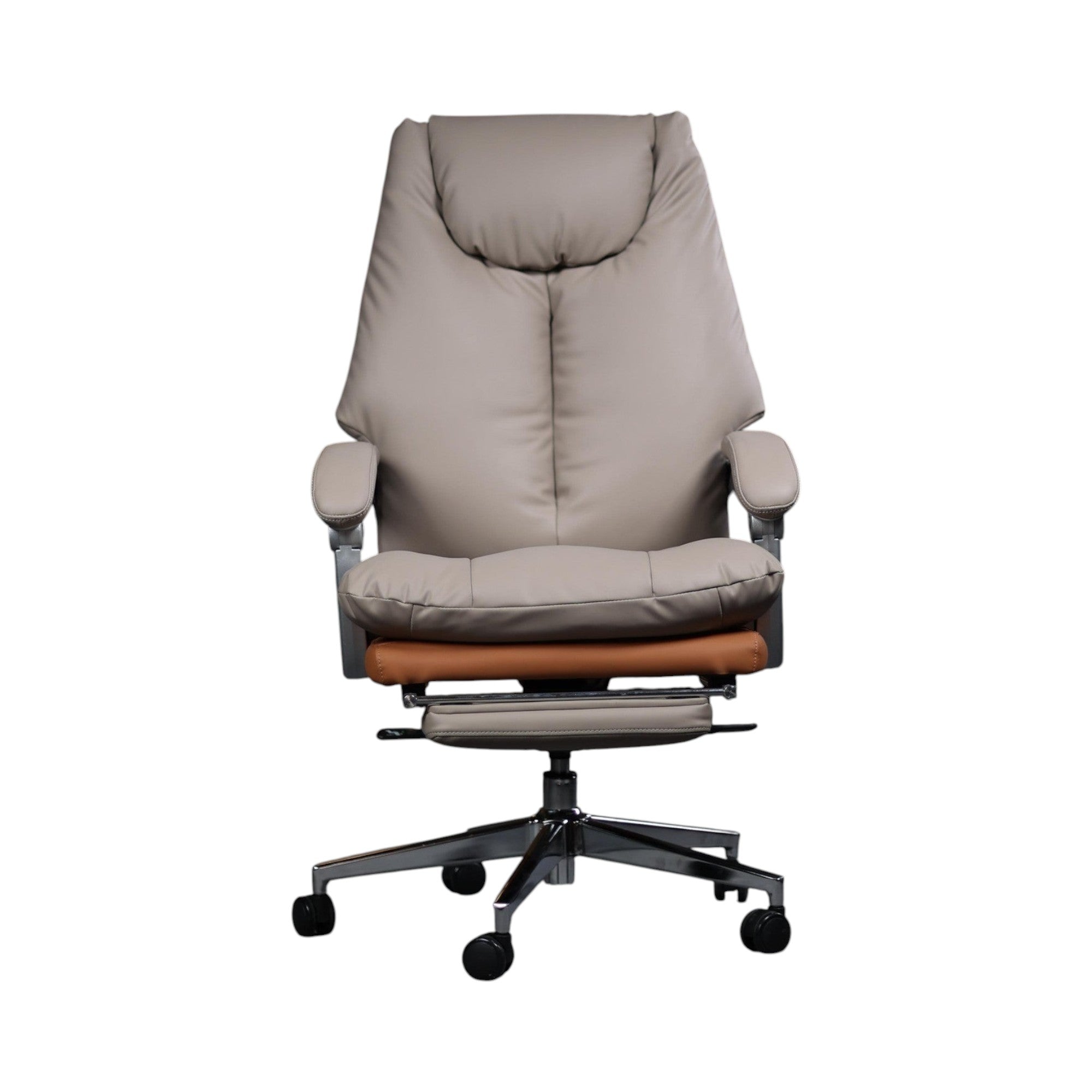 Xiaoyaozuo office chair executive ergonomic chair in beige and brown faux leather with footrest and casters.