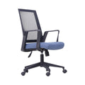 Xiaoyaozuo office chair: black mesh back ergonomic office chair with blue padded seat and armrests on rolling casters.