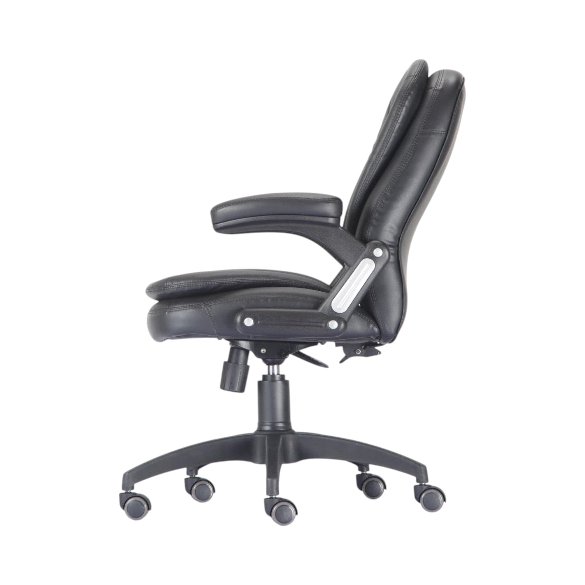 Xiaoyaozuo office chair black faux leather executive ergonomic office chair with high backrest and adjustable height.