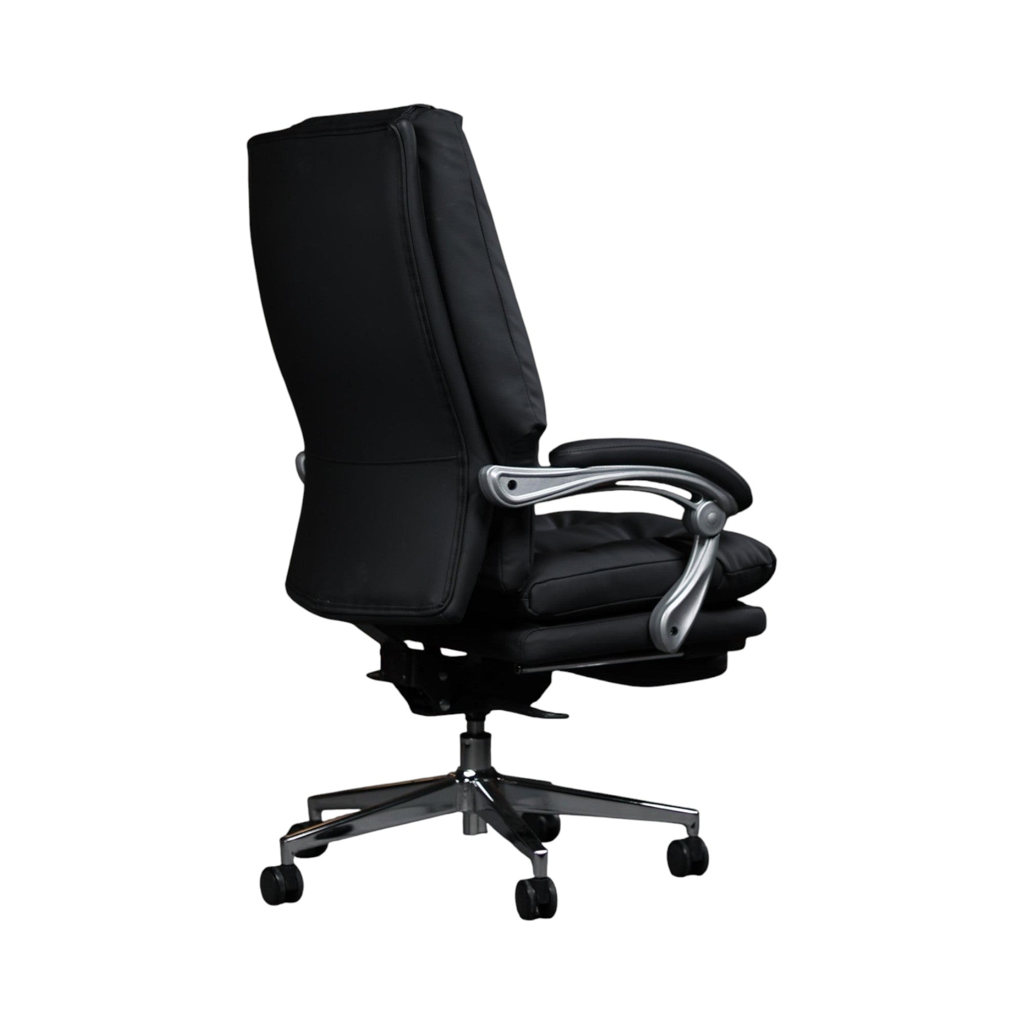 Xiaoyaozuo office chair black ergonomic executive chair with padded armrests and footrest on a metal base with casters.