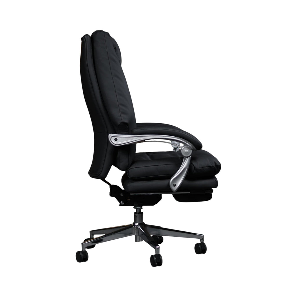 Xiaoyaozuo office chair black faux leather executive ergonomic office chair with footrest and silver accents