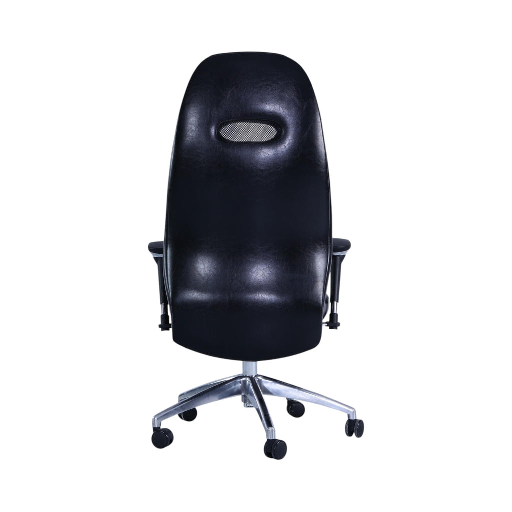 Xiaoyaozuo office chair black faux leather ergonomic executive chair with mesh lumbar support and silver base with casters
