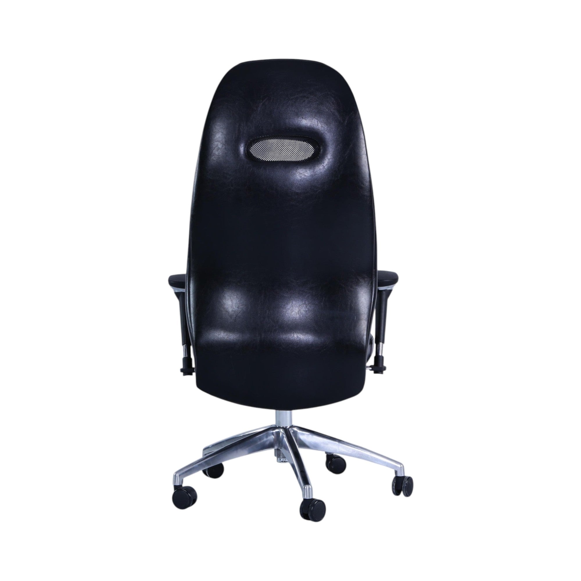 Xiaoyaozuo office chair black faux leather ergonomic executive chair with mesh lumbar support and silver base with casters