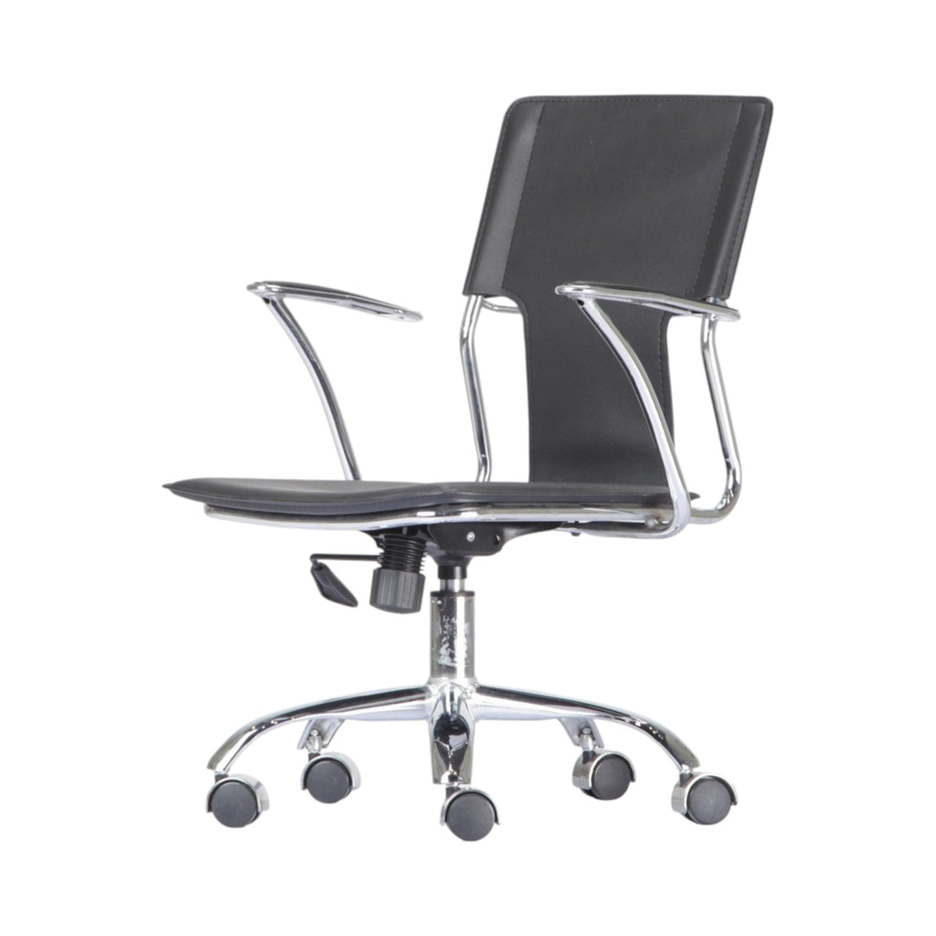 Xiaoyaozuo office chair: modern black faux leather ergonomic office chair with polished chrome frame and casters.