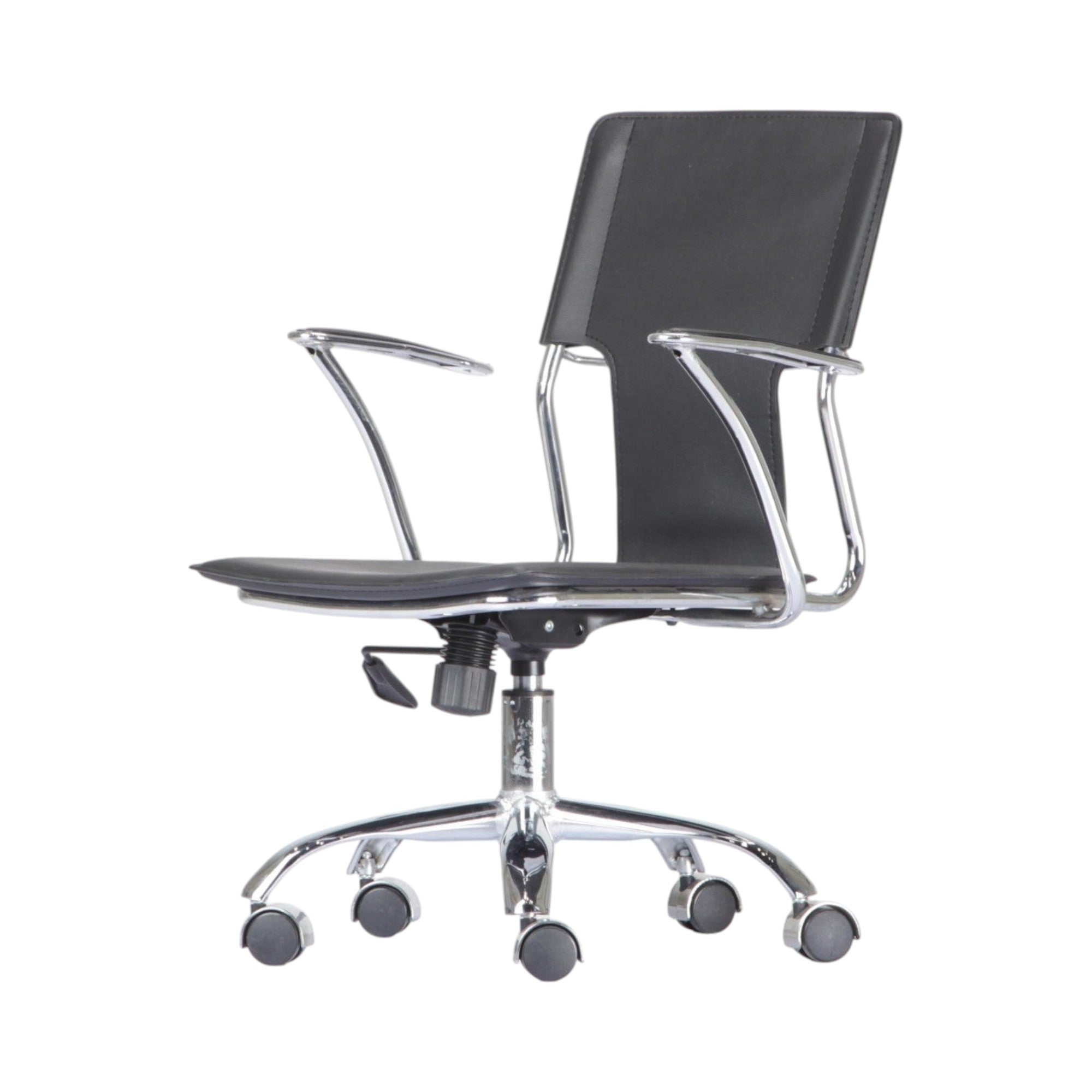 Xiaoyaozuo office chair: modern black faux leather ergonomic office chair with polished chrome frame and casters.
