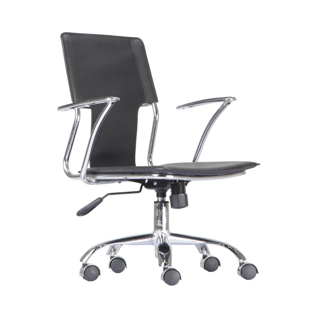 Xiaoyaozuo office chair: modern black faux leather ergonomic office chair with polished chrome frame and casters.