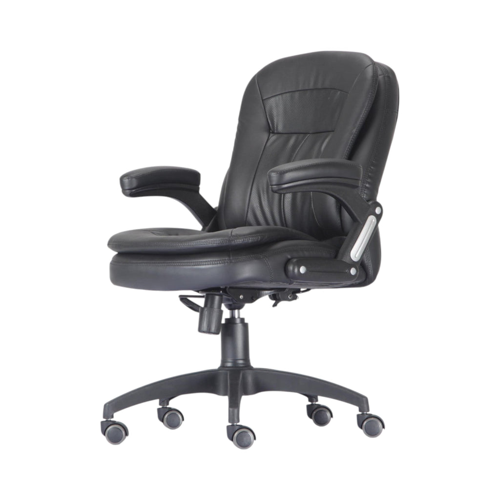 Xiaoyaozuo office chair: Black faux leather executive ergonomic office chair with plush cushioning and high backrest.