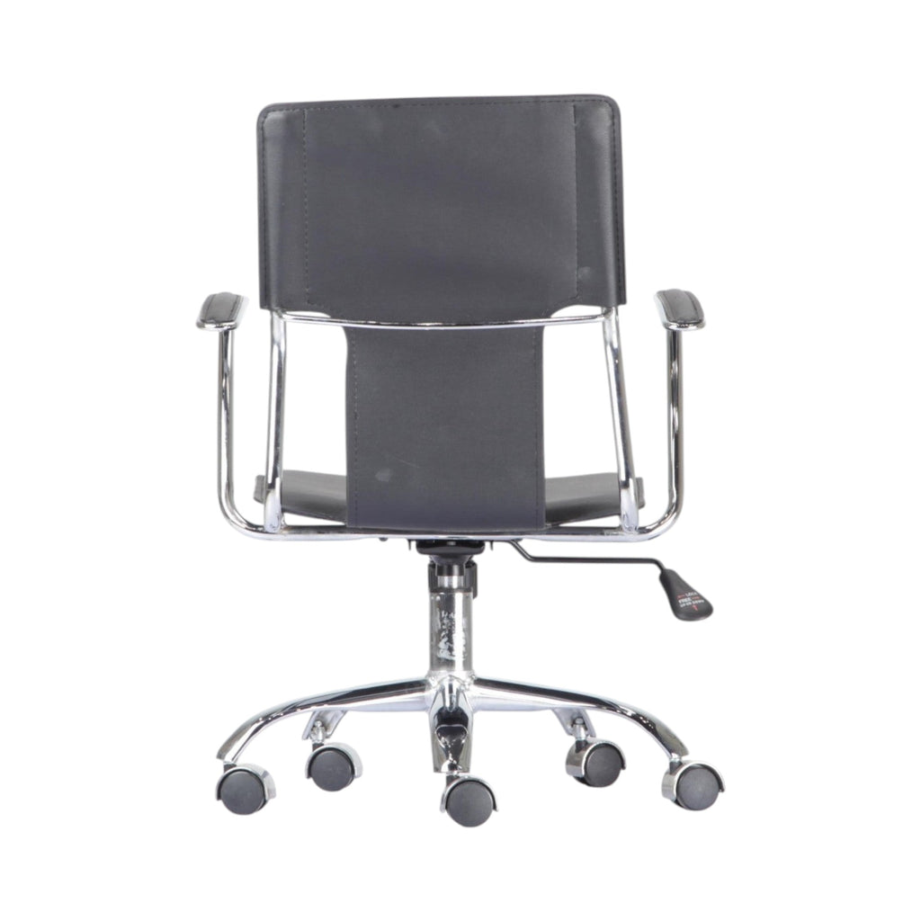 Xiaoyaozuo office chair, modern black faux leather ergonomic office chair with polished chrome frame and casters.