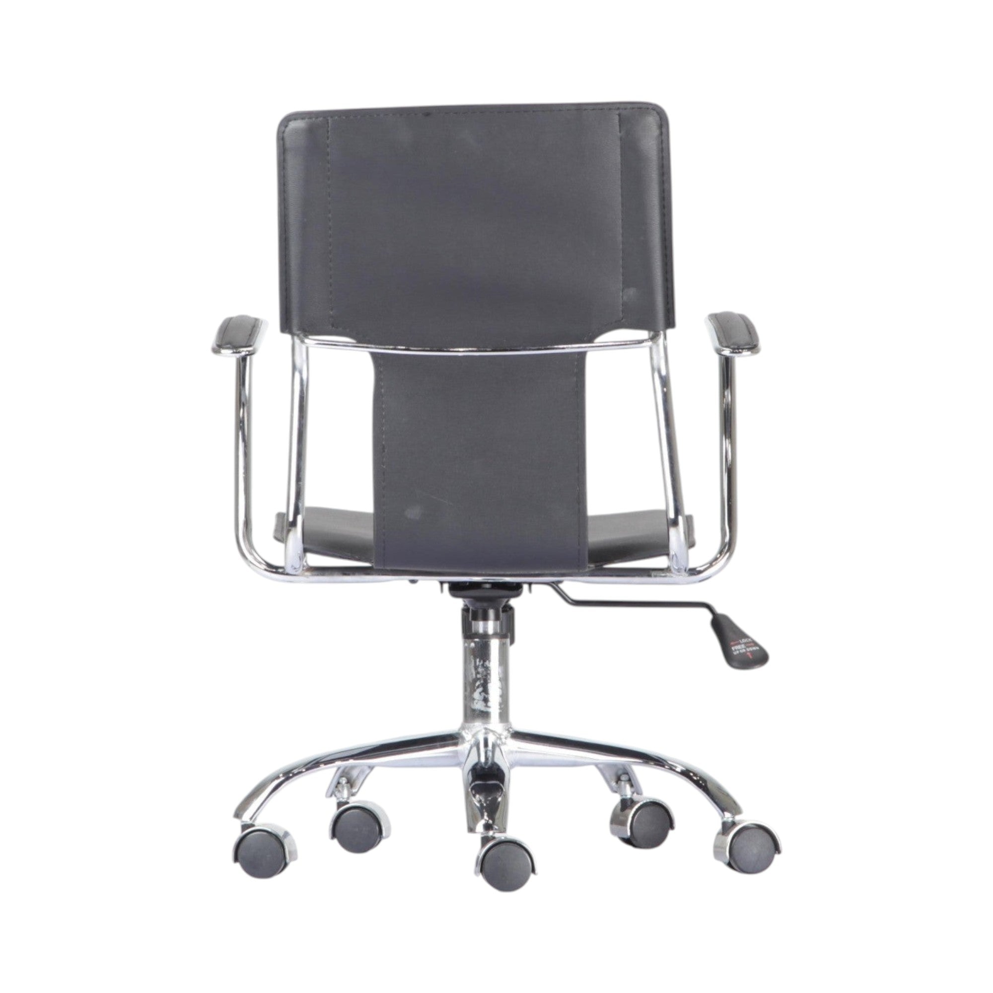 Xiaoyaozuo office chair, modern black faux leather ergonomic office chair with polished chrome frame and casters.