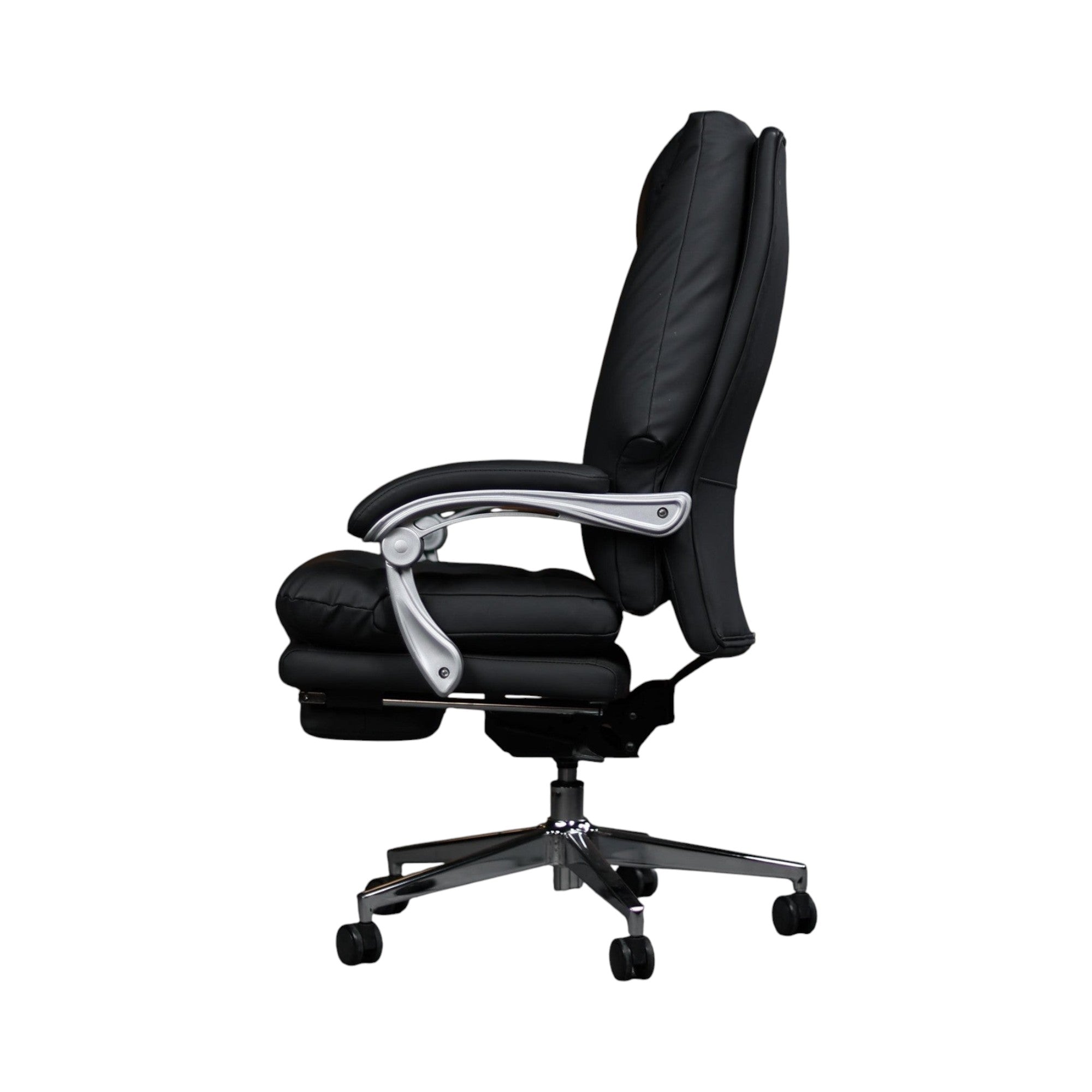 Xiaoyaozuo office chair black faux leather executive ergonomic office chair with footrest and silver accents