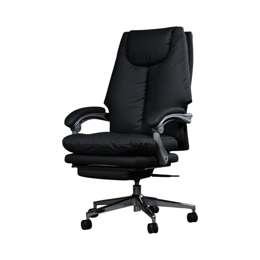 Xiaoyaozuo office chair black faux leather executive ergonomic chair with footrest and padded armrests.