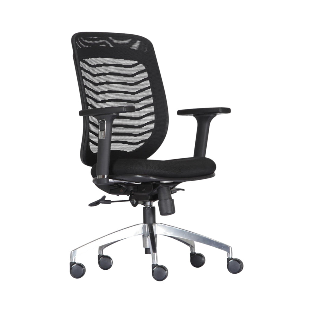 Xiaoyaozuo office chair black ergonomic mesh back office chair with adjustable armrests and silver metal base with casters.