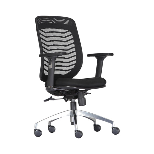 Xiaoyaozuo office chair black ergonomic mesh back office chair with adjustable armrests and silver metal base with casters.