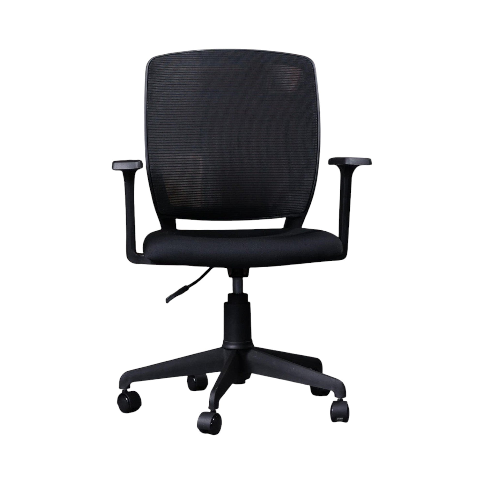 Xiaoyaozuo office chair: Black ergonomic mesh office chair with padded seat and adjustable height, on smooth-rolling casters.