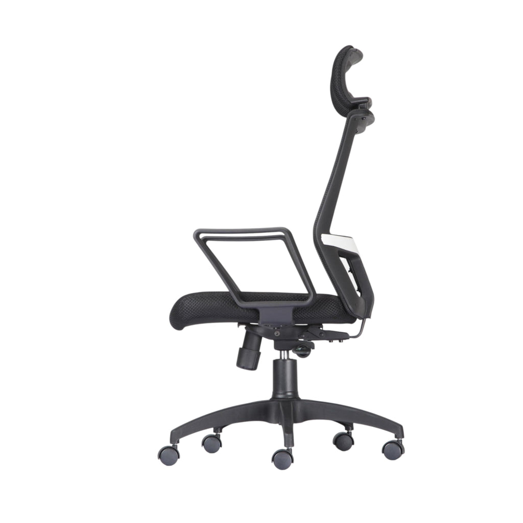 Xiaoyaozuo office chair black ergonomic mesh chair with adjustable headrest and lumbar support, padded seat, and casters.