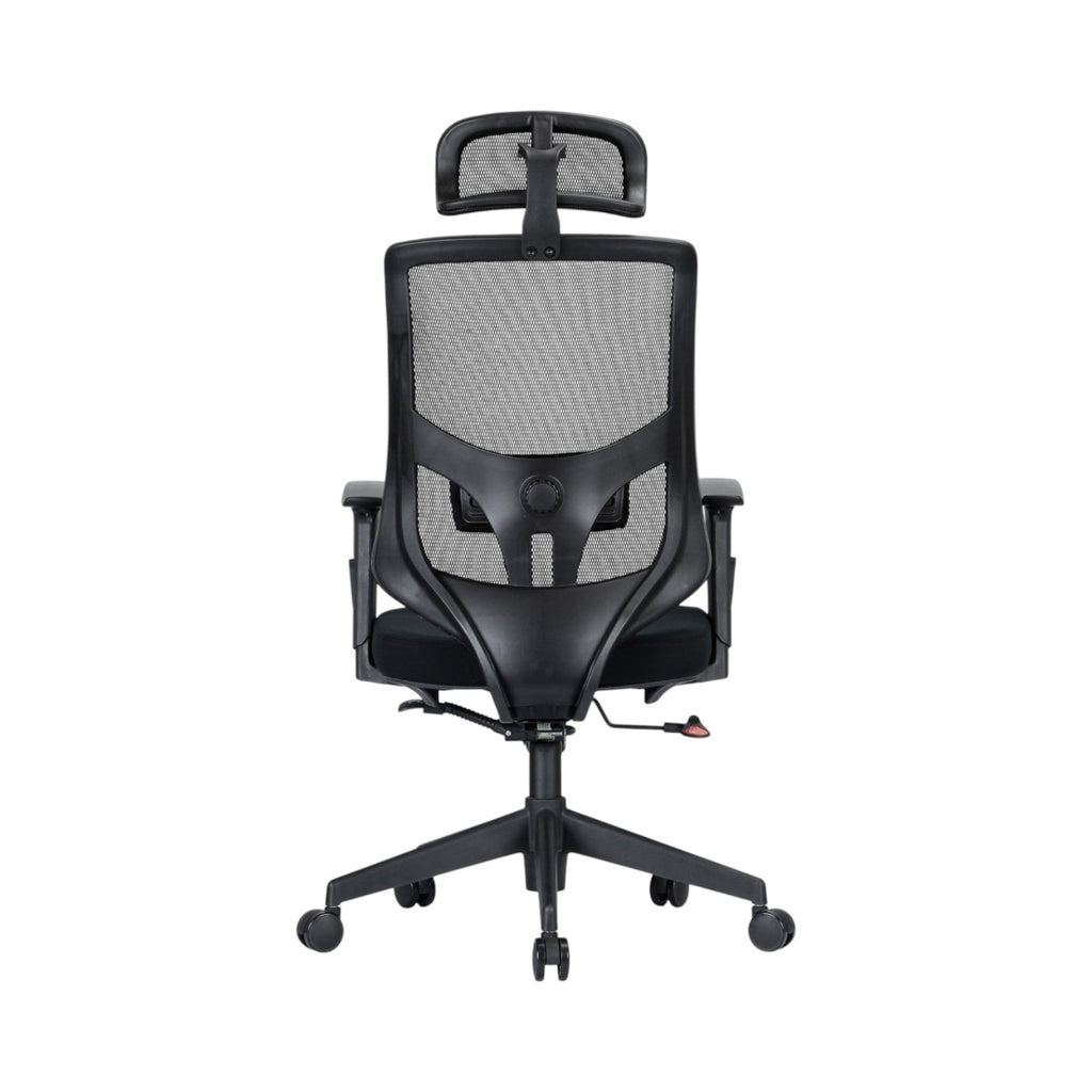Xiaoyaozuo office chair black ergonomic mesh office chair with adjustable headrest and padded seat, on wheels.