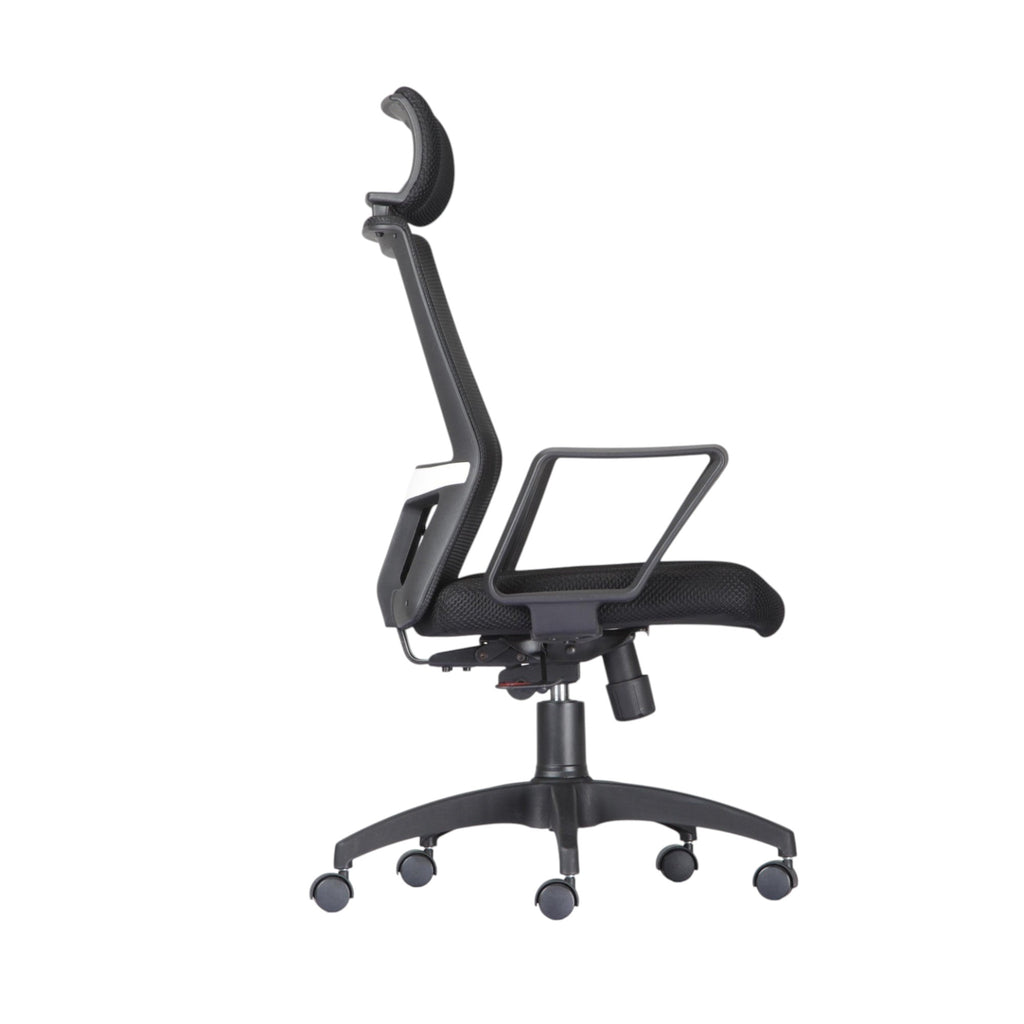 Xiaoyaozuo office chair black ergonomic mesh office chair with adjustable headrest and lumbar support, on wheels.