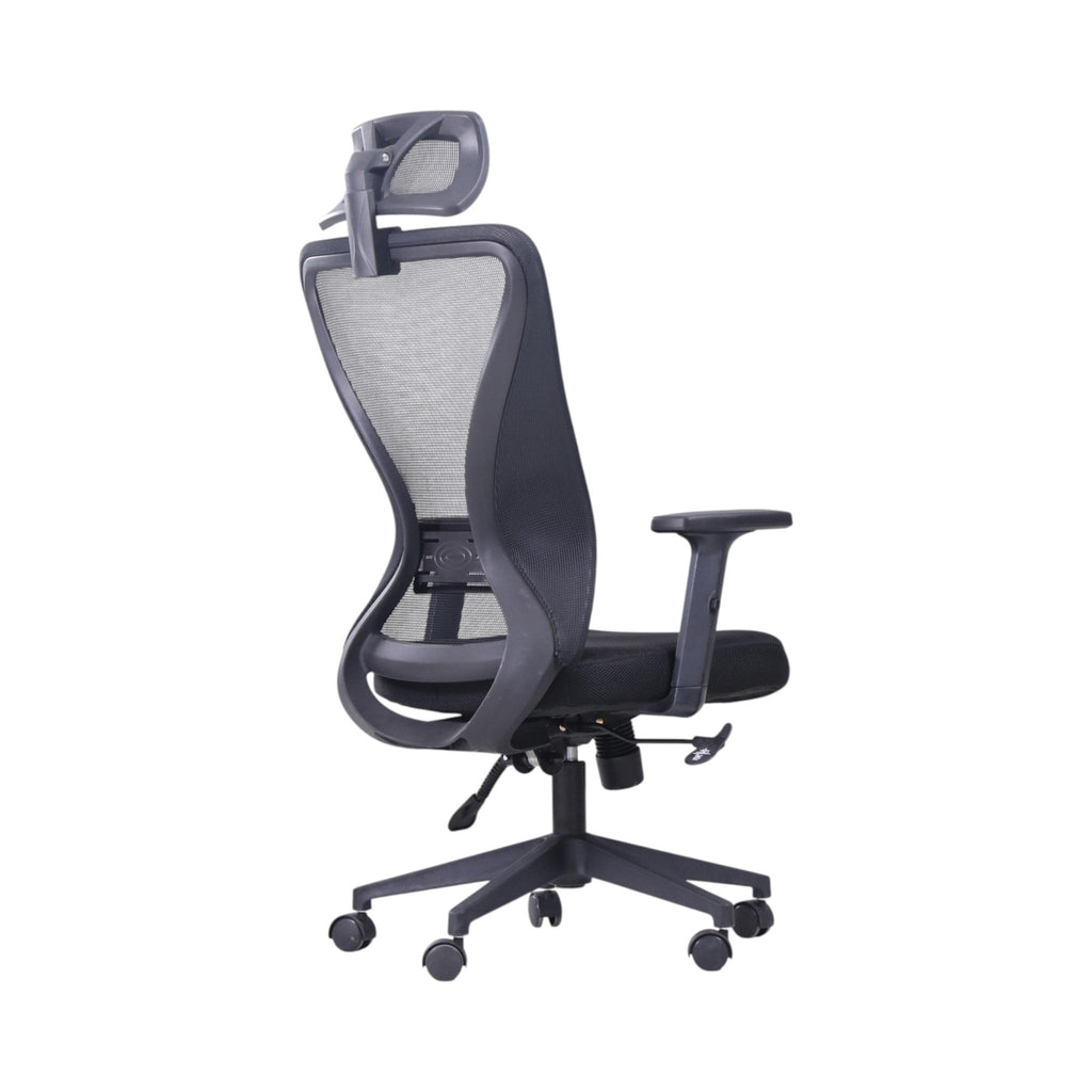 Xiaoyaozuo office chair: black ergonomic mesh office chair with adjustable headrest, padded seat, and armrests on casters.