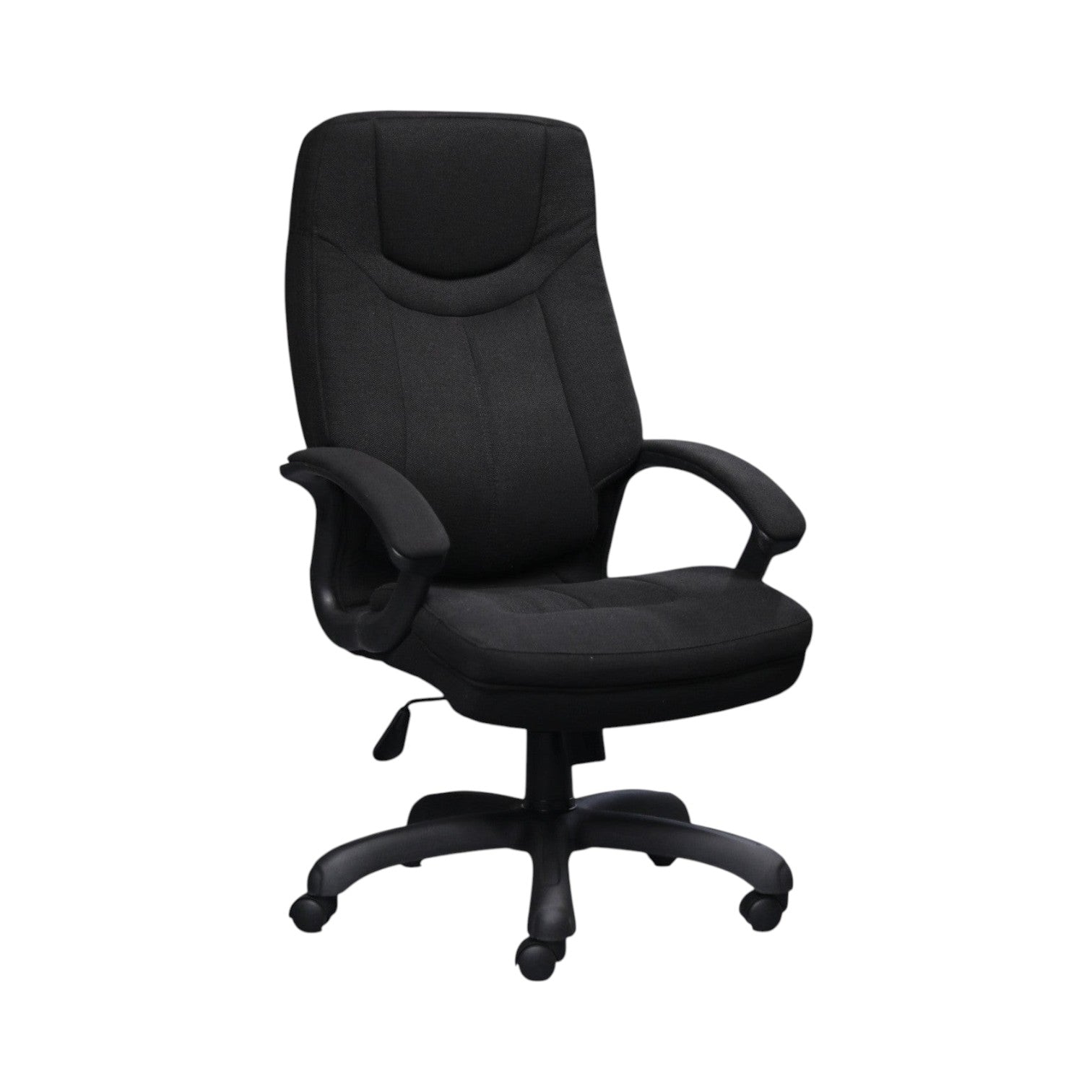 Xiaoyaozuo office chair black fabric executive chair with plush cushioning and ergonomic support, adjustable height, and smooth-rolling casters.