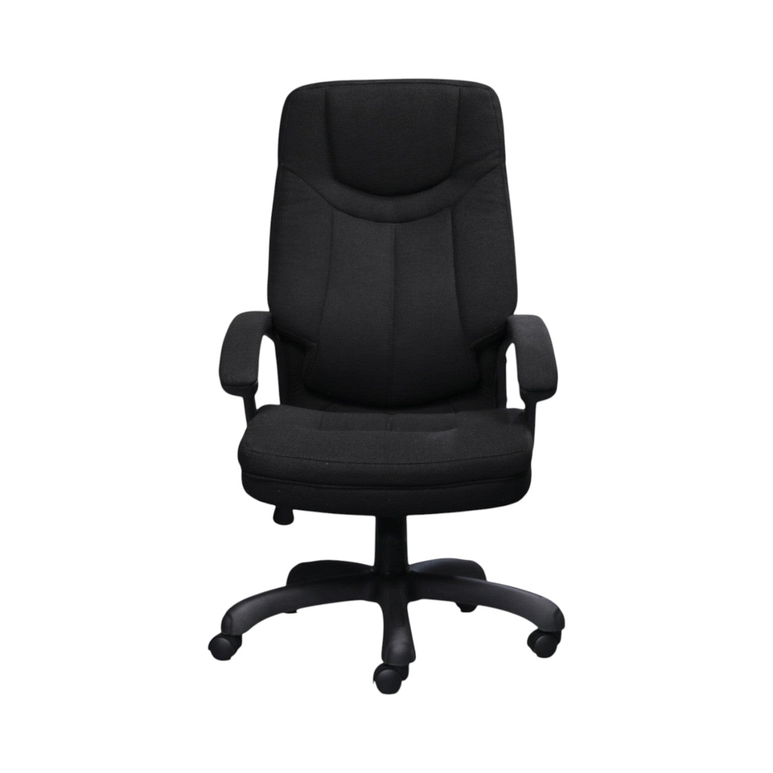Xiaoyaozuo office chair: Black fabric executive office chair with plush cushioning, ergonomic support, and smooth-rolling casters.