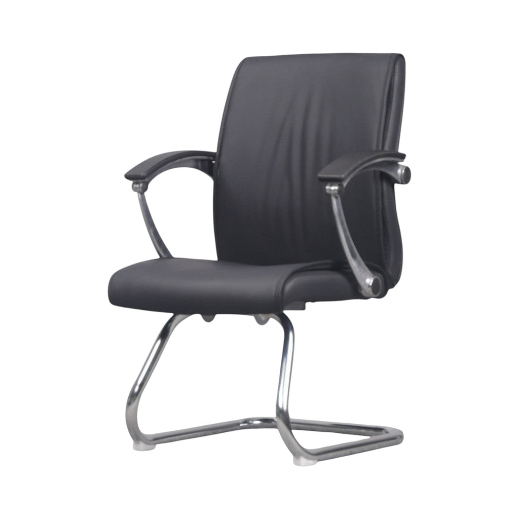 Xiaoyaozuo office chair executive conference chair in black faux leather with polished chrome cantilever base and armrests.
