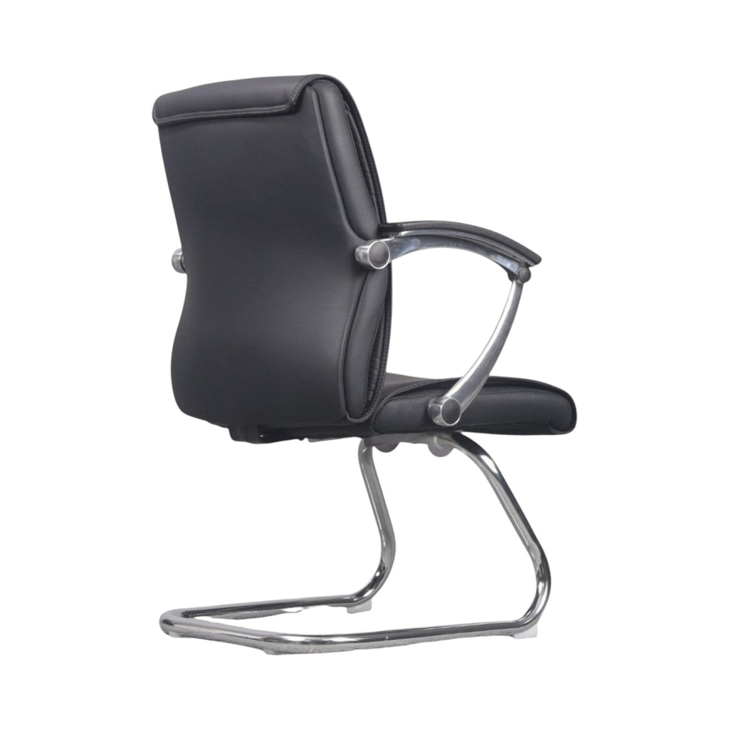 Xiaoyaozuo office chair black faux leather executive conference chair with chrome cantilever base and armrests.