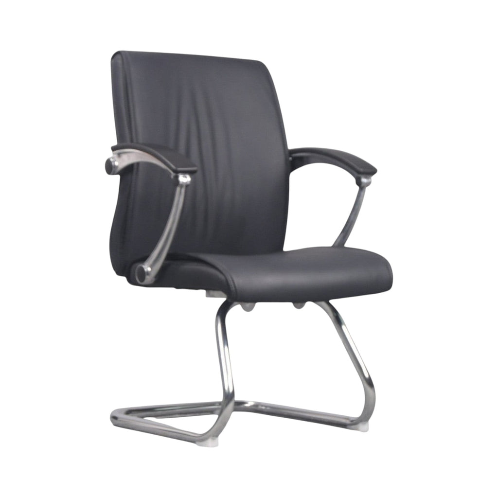 Xiaoyaozuo office chair black faux leather executive conference chair with polished chrome cantilever base and armrests.