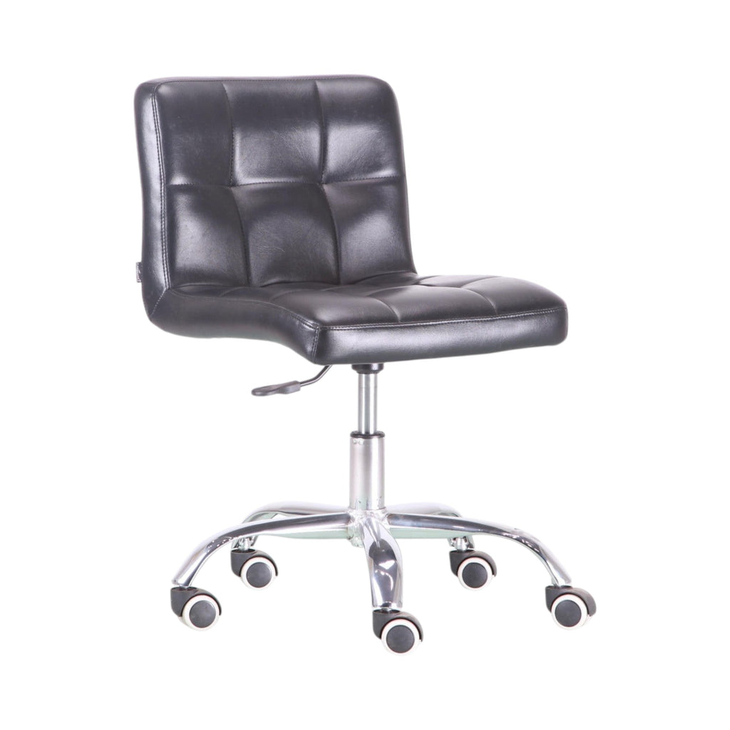 Xiaoyaozuo office chair: modern black faux leather tufted desk chair with chrome base and wheels.