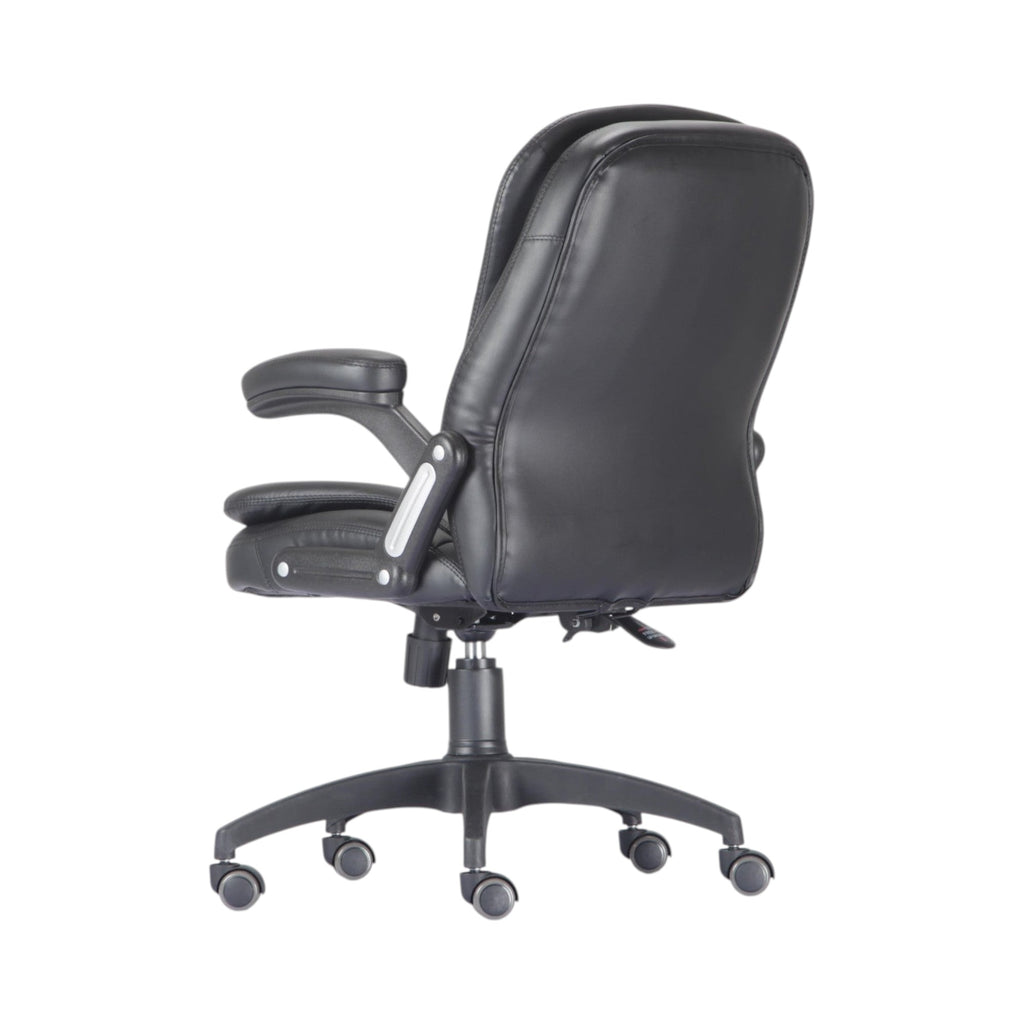 Xiaoyaozuo office chair black faux leather executive ergonomic office chair with high backrest and padded arms.