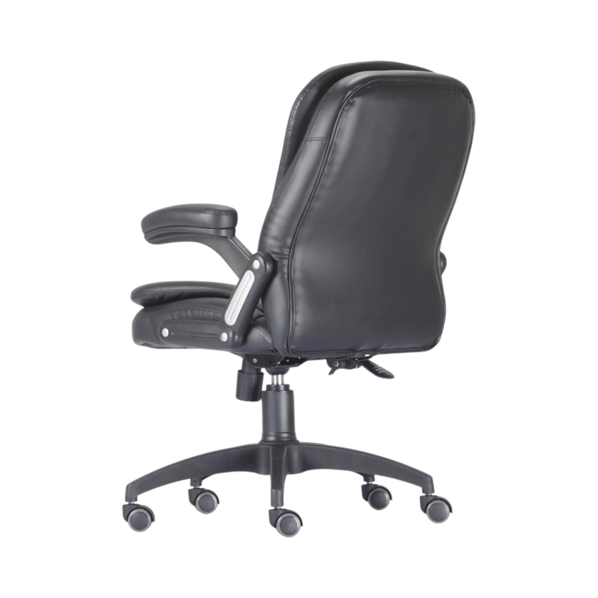Xiaoyaozuo office chair black faux leather executive ergonomic office chair with high backrest and padded arms.