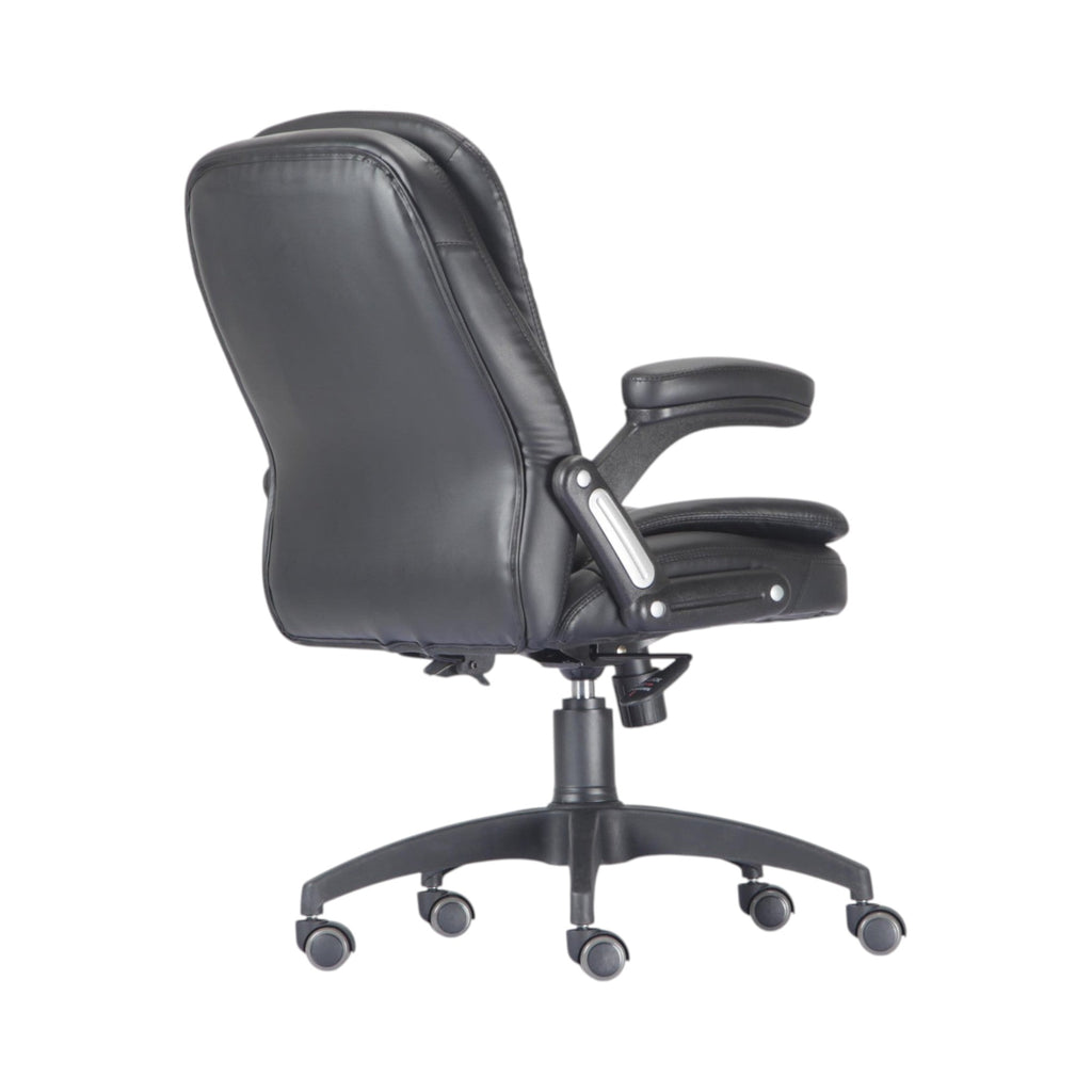 Xiaoyaozuo office chair black faux leather executive ergonomic office chair with high backrest and padded arms.