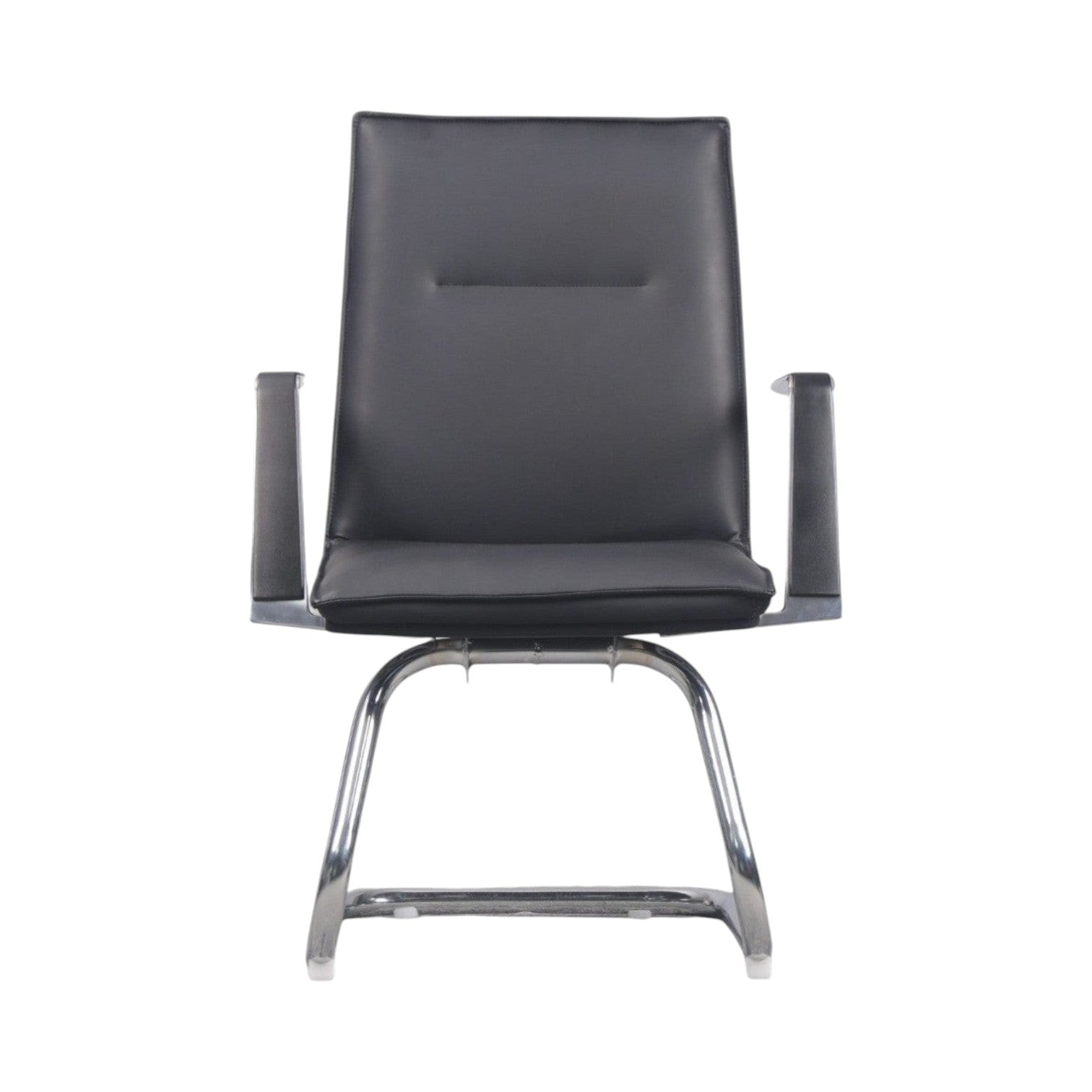 Xiaoyaozuo office chair: Modern black faux leather executive chair with polished chrome cantilever base and armrests.