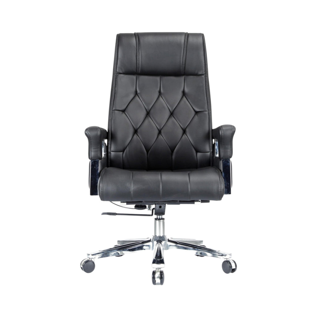 Xiaoyaozuo office chair executive black faux leather chair with diamond tufting and chrome base.