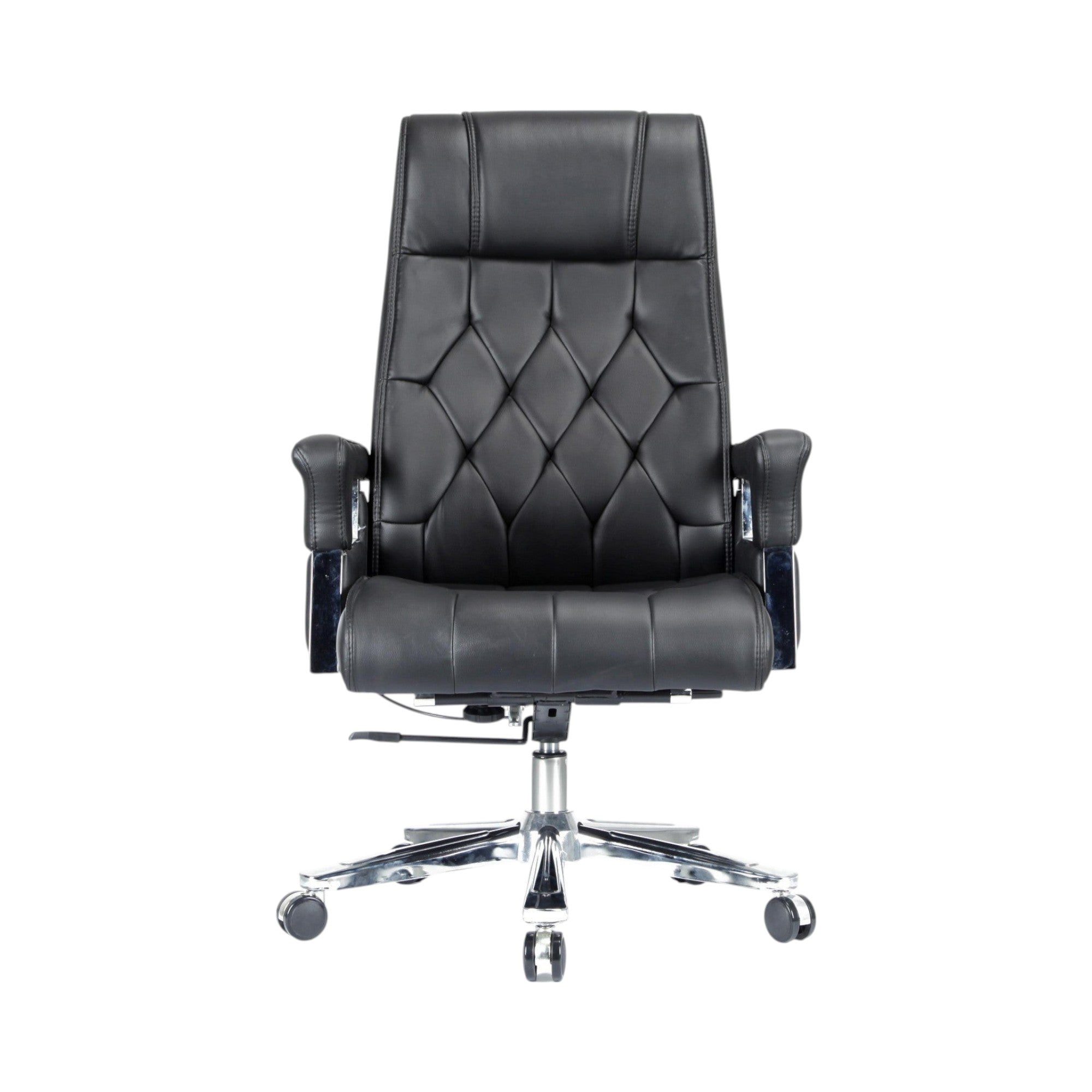 Xiaoyaozuo office chair executive black faux leather chair with diamond tufting and chrome base.