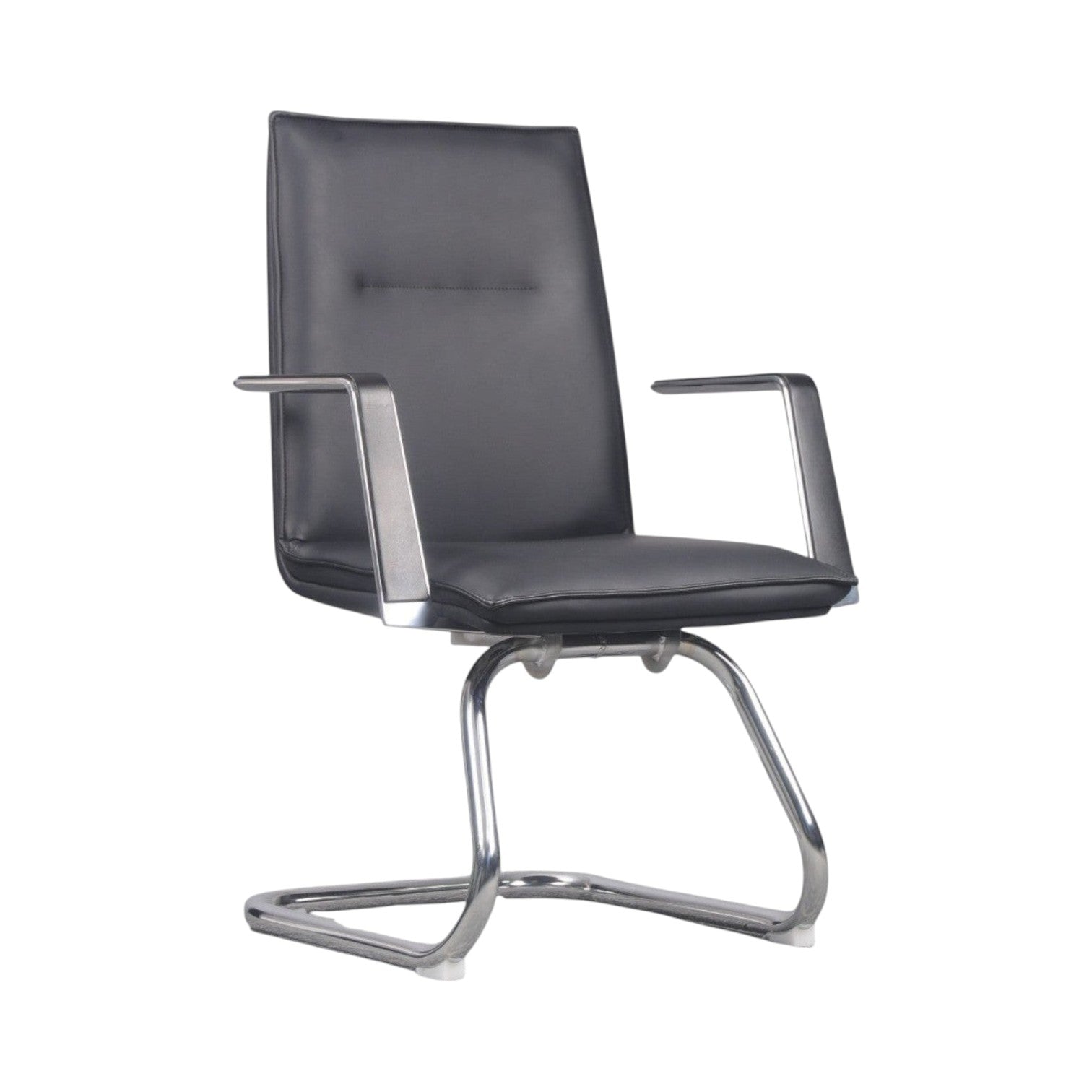 Xiaoyaozuo office chair: Modern black faux leather executive chair with polished chrome cantilever base and armrests.