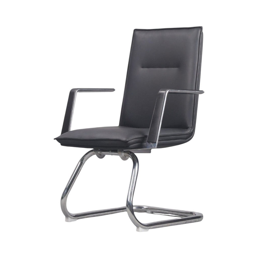 Xiaoyaozuo office chair: modern black faux leather executive chair with polished chrome cantilever base and armrests.