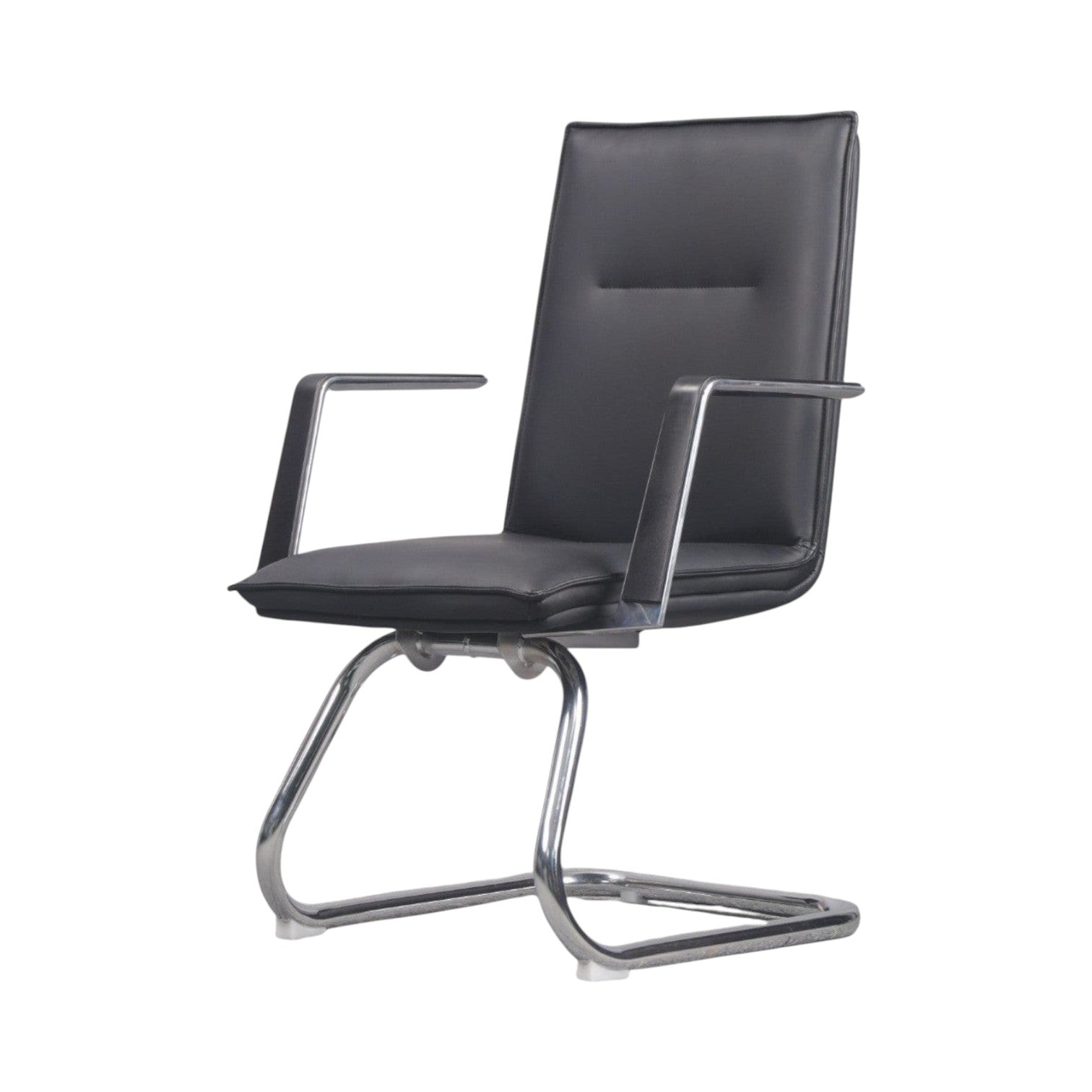 Xiaoyaozuo office chair: modern black faux leather executive chair with polished chrome cantilever base and armrests.
