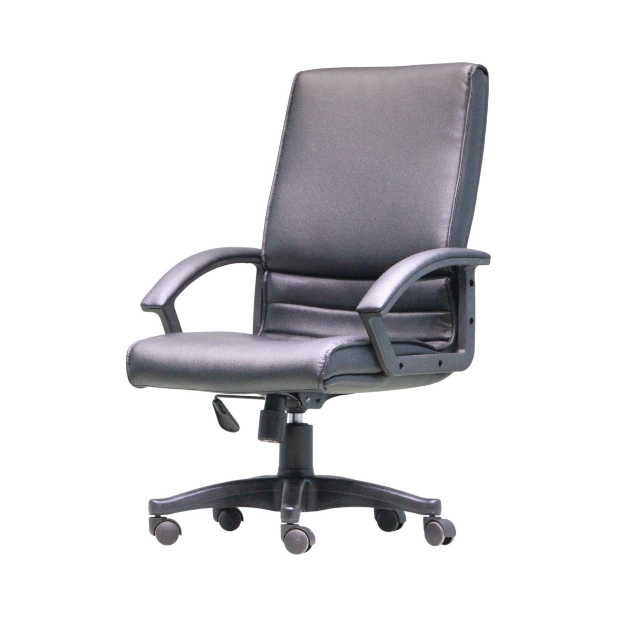Xiaoyaozuo office chair black faux leather executive chair with padded seat, armrests, and casters.