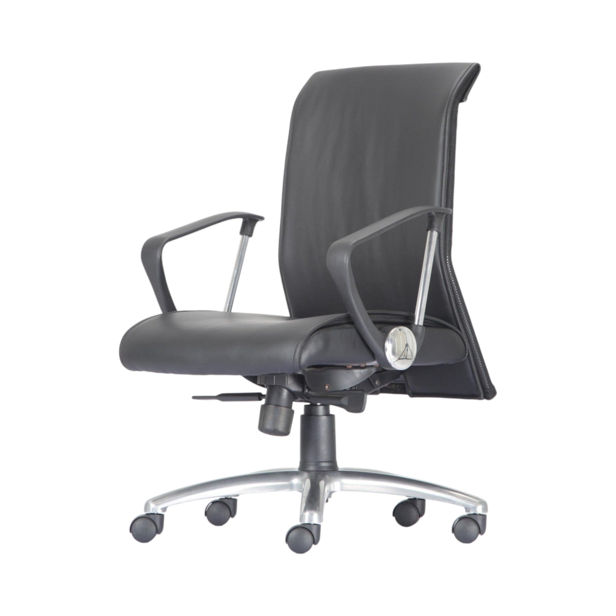 Xiaoyaozuo office chair black faux leather executive chair with chrome base, high back, and padded armrests.