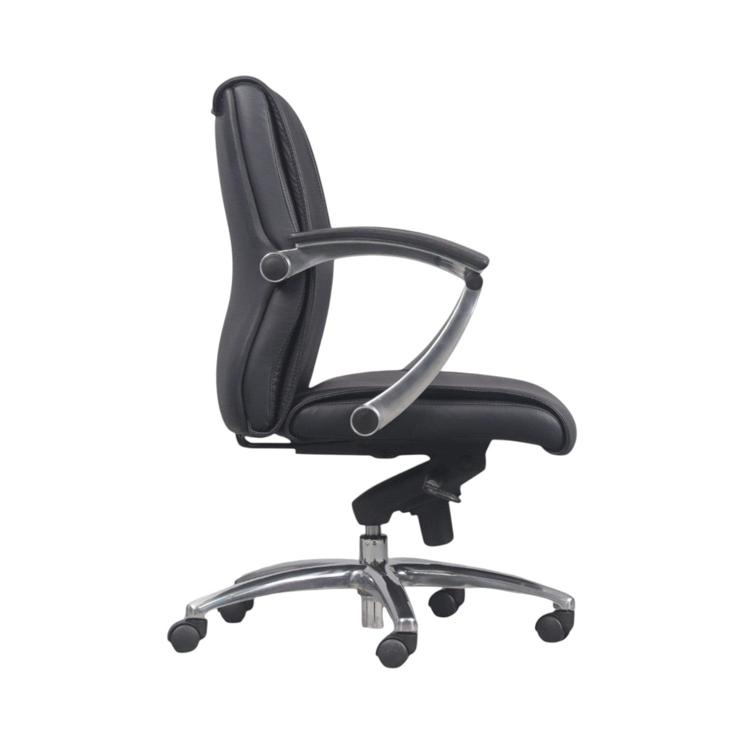 Xiaoyaozuo office chair black faux leather executive chair with padded seat, high back, and chrome base with casters.
