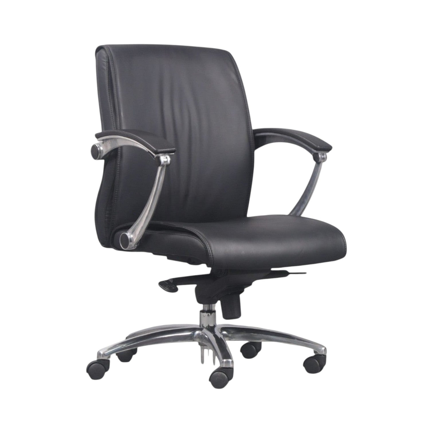 Xiaoyaozuo office chair black faux leather executive chair with padded seat, high back, and chrome base with casters.