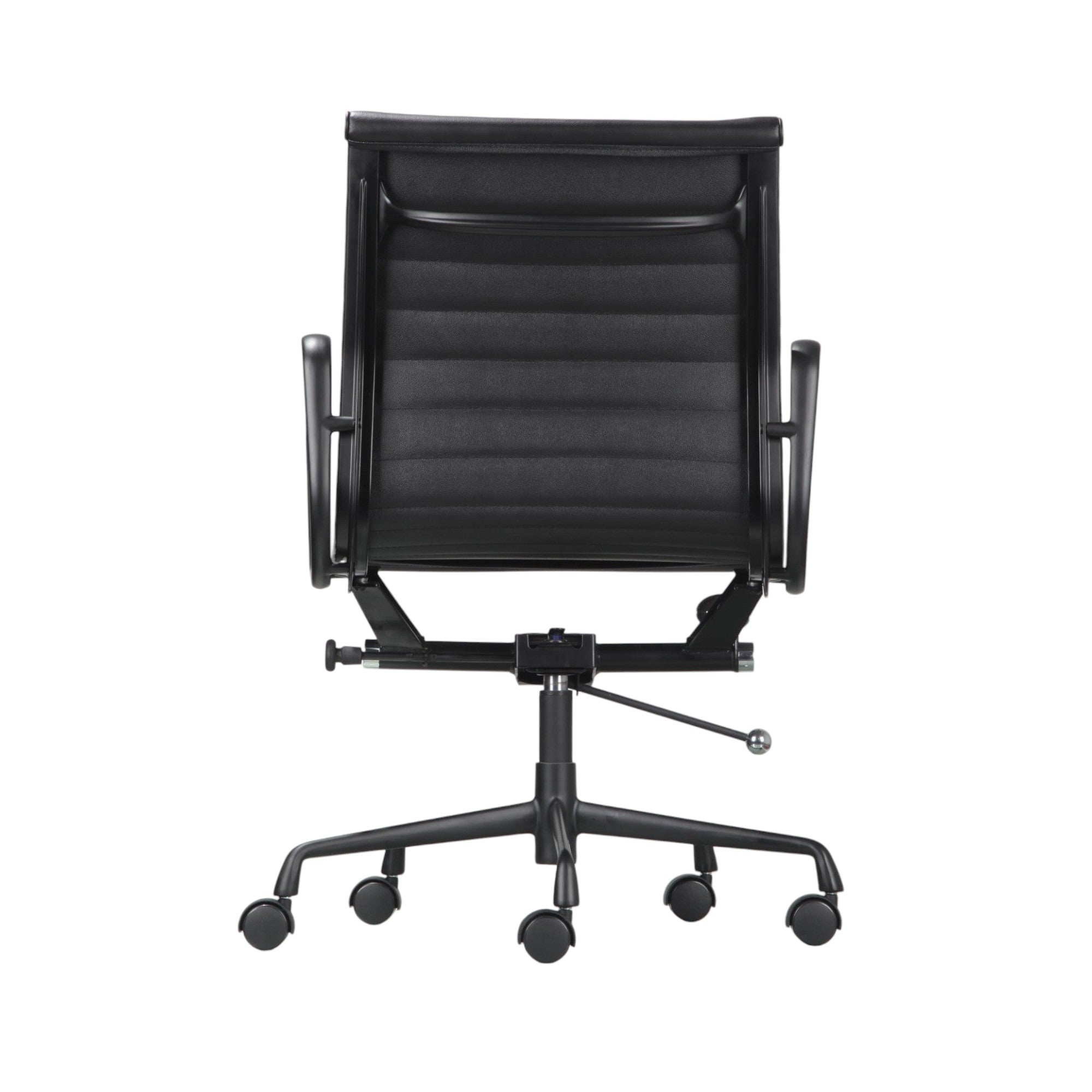 Xiaoyaozuo office chair black faux leather executive chair with armrests and horizontal stitching, on casters.