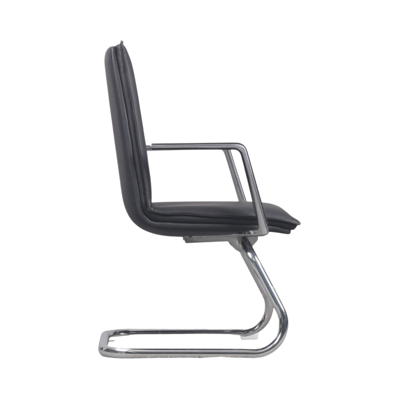 Xiaoyaozuo office chair black faux leather executive chair with polished chrome cantilever base and armrests.