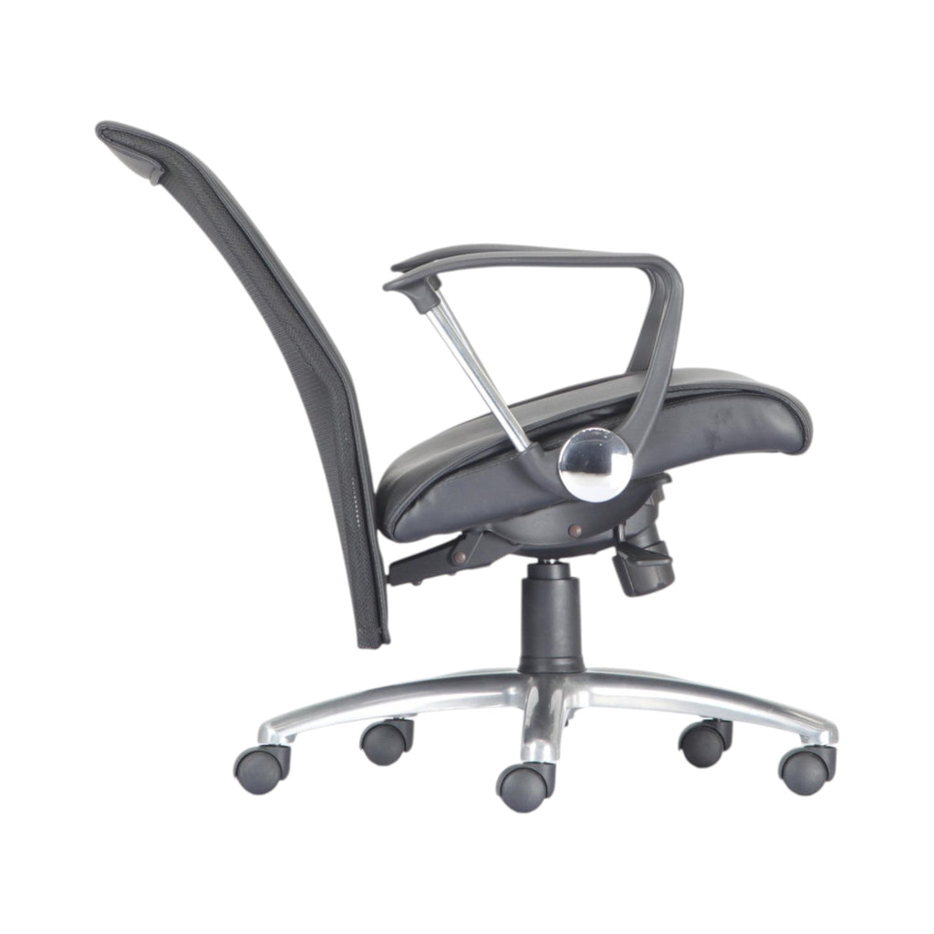 Xiaoyaozuo office chair black faux leather executive chair with mesh back, padded armrests, and chrome base.